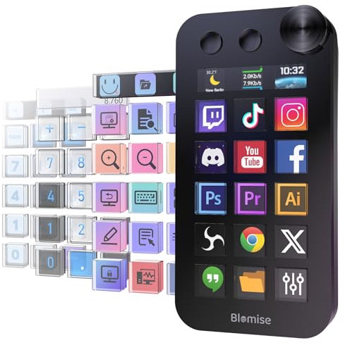 Stream Control Deck, Studio Controller, with 17 Customizable LCD Macro Keys, GIF Animation and Screenshot Icons, 3 Mode Button Switching for Content Creators, Streaming, Compatible with Mac and PC