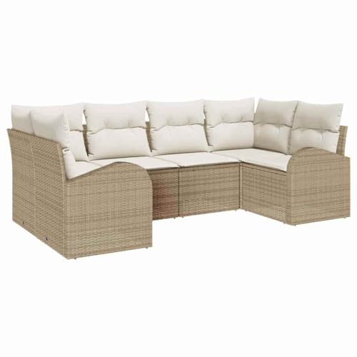 vidaXL Gartensofa-Set 6 STK. Beige und Weiß Poly-Rattan | Ändere deine Sitzordnung wie du willst, Höhenverstellbare Füße für bequeme Sitzplätze,