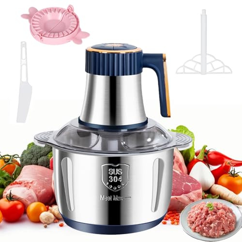 Tritatutto Elettrico 500 W, 5 L, Frullatore Multifunzione Inox, Acciaio Inox 304, 5 Velocità di 6 Lame, Taglio Rapido, Base AntiderRapante, Ideale Per Carne, Verdura, Frutta, Frutta Secca (5L)