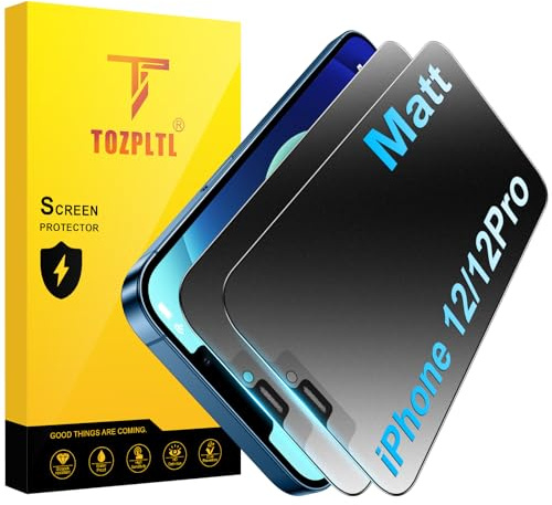 TOZPLTL für iPhone 12/12 Pro Matt Panzerglas Sichtschutz, 28° Anti Spähen Full Screen Matte Schutzfolie, Blendschutz, Anti-Fingerabdruck Privacy Displayschutzfolie, 2 Stück