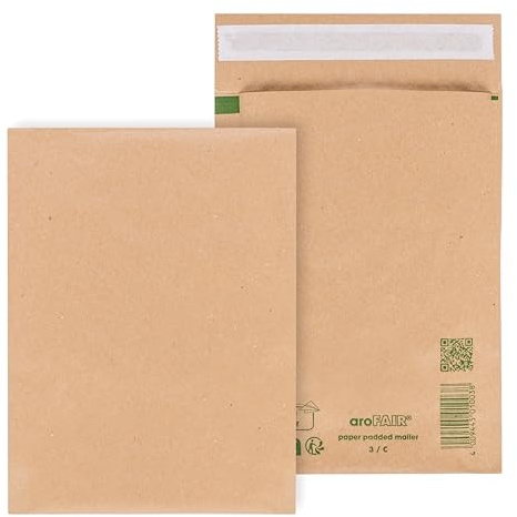 ÖKI Papierpolstertaschen 140 x 220 mm (Innenmaß) – Gepolsterte Versandtaschen aus Recyclingpapier, FSC-zertifiziert, plastikfrei, selbstklebend – Versandumschlag für A6 & Karten, braun, 100 Stück