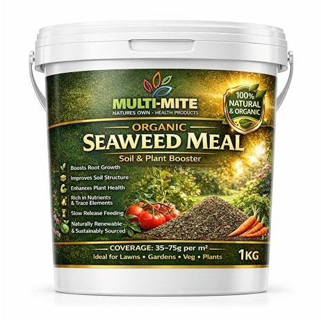 Multi-Mite 1KG Organic Seaweed Meal Fertiliser – Natural Plant Food & Soil Conditioner for Lawns, Gardens & Vegetables – Slow Release, Improves Soil Health & Root Growth (1KG)