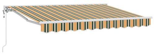 vidaXL Elektrische ausziehbare Markise Grün und Gelb 3 x 2,5 m, Garten und Terrasse, rechteckige, Moderne, ausziehbare Markise, Perfekter Sonnenschutz, platzsparend, Polyesterstoff