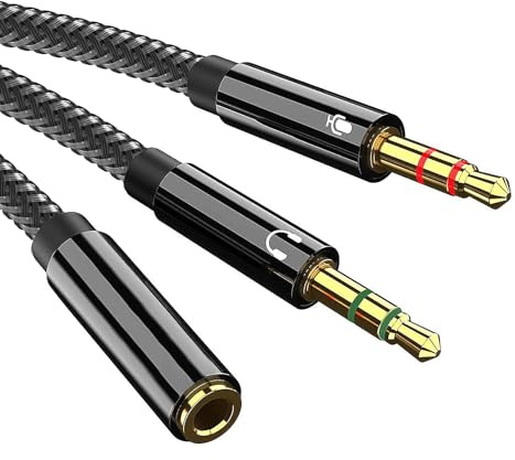 CUWERFO Headphone Splitters 2 Way, 3.5mm Splitter, Audio Splitter, Headphone Mic Splitter, 2 in 1 Headphone Mic Splitter, with Pc Computer Gaming Headset Speaker (Black)