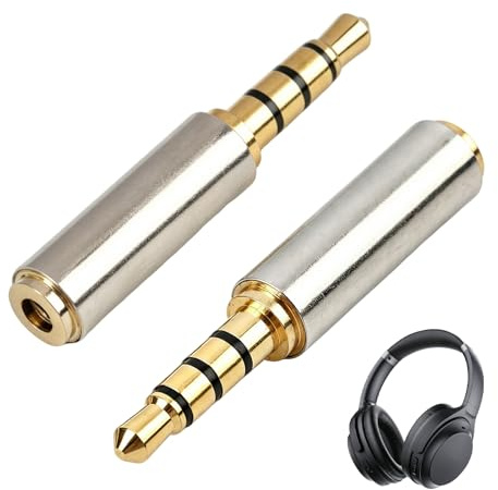 Lot de 2 Adaptateur Jack 3.5mm vers 2.5mm, Convertisseur Jack 3,5mm Male vers 2,5mm Female, Connecteurs Plaqués Or TRS 4 Broches, Convertisseurs Stéréo Mono pour Casque, Écouteurs et Équipements Audio