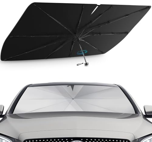 D-Lumina Parasol Coche Delantero Plegable, Parasol Paraguas Coches, Protección UV, Aislamiento Térmico, Almacenamiento fácil, Parasol-Plegable Adaptable a la Mayoría de SUV, MPV, Camiones（150 * 85CM）
