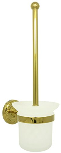 Toilettenbürste mit Glas und Wandhalterung Wc Bürstengarnitur Retro Klobürste im Landhausstil Toilettenbürstenhalter Gold WC Bürste für Badezimmer
