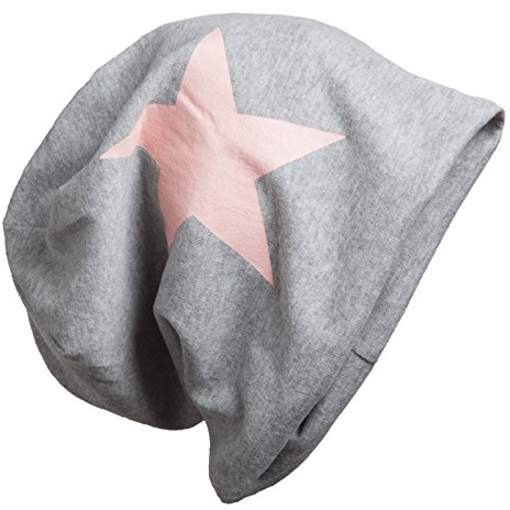 BRUBAKER Unisex Slouch Beanie Hellgrau mit Motiv Stern Rosa