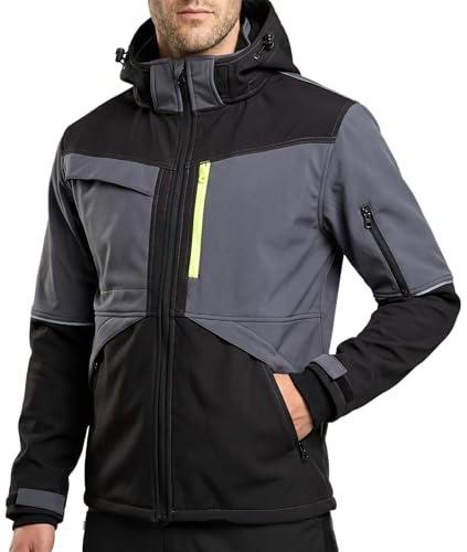 Stenso Prisma Giacca softshell impermeabile da uomo - giacca da lavoro impermeabile elasticizzata da uomo con tasche multifunzionali - giacche da esterno elasticizzate da uomo Nero/Grigio 2XL