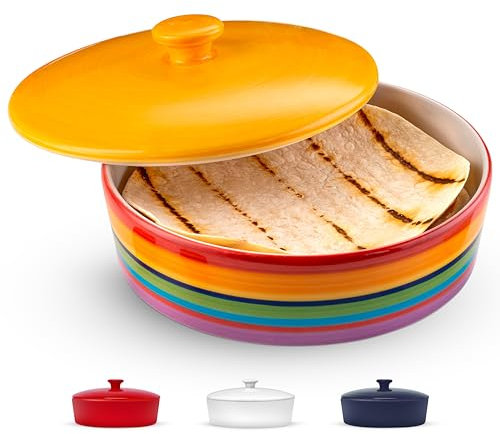 KooK Ceramic Tortilla Warmer, Colorful Design, Perfect for Pancakes (Rainbow Feista)