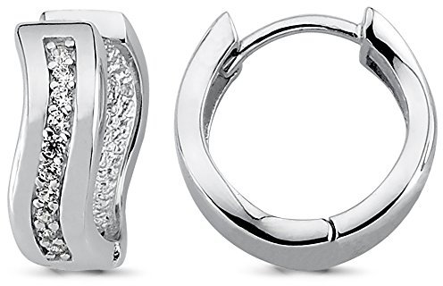 Vinani Klapp-Creolen Zirkonia weiß glänzend geschwungen Sterling Silber 925 Ohrringe 2CGZ