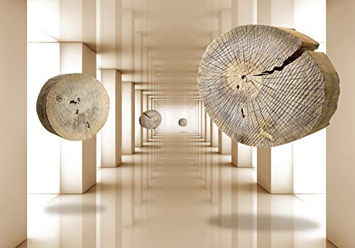 decomonkey Fototapete 3d Effekt Holz 350x256 cm XL Tapete Fototapeten Vlies Tapeten Vliestapete Wandtapete moderne Wandbild Wand Schlafzimmer Wohnzimmer Architektur Tunnel Abstrakt