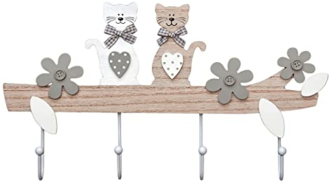 SPOTTED DOG GIFT COMPANY - Katze Kleiderhaken Garderobenhaken Hakenleiste Deko Katze Wandhaken Holz im Katzenmotiv, 4 Haken Hausdekoration für Wand