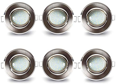 LAMPAOUS Led Einbaustrahler 6er-Set Aluminium Einbauleuchten mit 5 Watt 400lm Led Keramik Modul Einbauspots Deckenspots Deckenleuchten Kaltweiss 230V 30mm Einbautiefe 30 Grad Schwenkbar Flach Rund