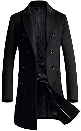 FTCayanz Manteau Homme Laine Trench Classique Business Parka Décontracté Mi-Longue Duffle-Coat Noir XL