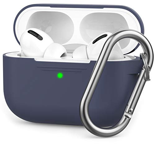 AHASTYLE AirPods Pro Hülle Schutzhülle [Front LED Sichtbar] Kompatibel mit Apple AirPods Pro 2019 (Mit Karabiner, Mitternachtsblau)