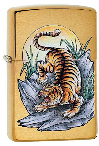 ZIPPO 49116 – Tattoo Tiger Design - Brushed Brass – Sturmfeuerzeug, nachfüllbar,,in hochwertiger Geschenkbox Geschenkbox