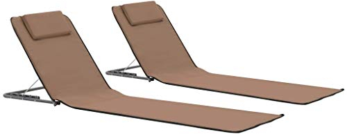 yorten 2X Strandmatte Klappbar Braun Sonnenliege Strandliege Gartenliege Liege mit Kopfstütze Stahl und Stoff