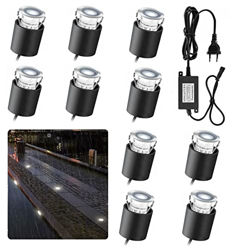 10er LED Einbaustrahler weiß led Einbauleuchte Bodeneinbaustrahler außen, IP67 wasserdicht 0,6W Ø32mm innen aussen Terrasse Küche Garten 4000K 12V