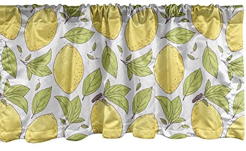 ABAKUHAUS Zitrone Fenster Volant, Limonade Obst Blätter Doodle, Vorhang Volant für Küche Schlafzimmer Dekor mit Stangentasche, 137 cm X 30 cm, Grün und Senf