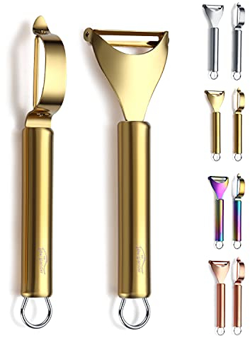 Berglander Pelador de patatas para verduras de oro 2 piezas, duradero y afilado de dorados titanio acero inoxidable Pelador, accesorios de picnic, apto para lavavajillas