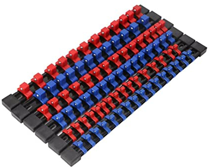 Trintion 6pcs Socket Organiser Socket Holders Organizers 1/4-Inch 3/8-Inch 1/2-Inch Socket Organizer Socket Rail Clips Rack Holder Blue Red Socket Rails for Steel Ball