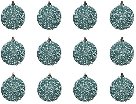 Decoris Weihnachtskugeln Kunststoff 8cm x 12 Stück bruchsicher mit Glitzer Christbaumkugeln dämmerungsblau