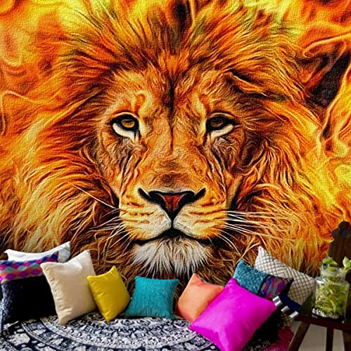 Simsant GTXYSI857 Rasta Lion Tapisserie Rastafarian Brennende Flamme, Löwenkopf, 254 x 228,6 cm, Der Löwe von Juda, Wandkunst, Wandteppich für Zuhause, Wanddekoration, afrikanische Heimdekoration