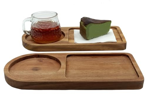 Small Wooden Serving Tray Platters, Set of 2 Wood Tray Drink Trays for Coffee Table Dessert Wood Serving Platter Oval Food Serving Board Party Plates