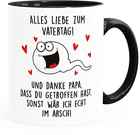 Moonworks® Kaffee-Tasse Danke Papa dass du getroffen hast Geschenk lustig zum Vatertag Spermium weiß-innen-schwarz standard