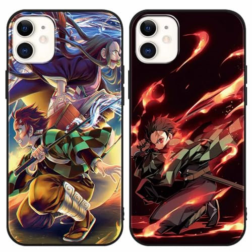 2 Stück Schutzhülle für Apple iPhone 13 Pro Max Hülle 6.7'' Mit Anime Jungs Nezuko Tanjirou Kamado Cover 3D Cartoon Motiv Design Handyhülle Weich Stoßfest TPU Silikon für iPhone13 ProMax