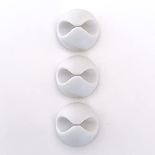 Silicone Cable Management Holders, Reusable Multi-Purpose Clips for Desk, Power Cable, USB Cable, Headphone Cable, TV Cable, PC/Laptop Cable, Home Office (3 White)