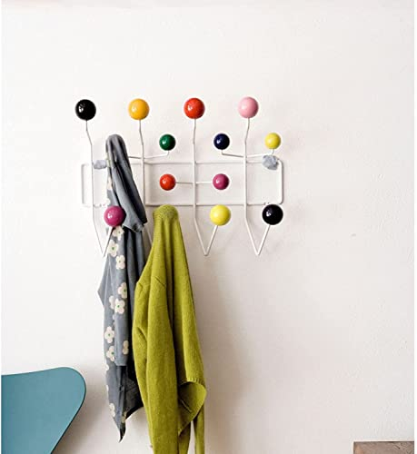 SUFRIN Practical Coat Rack, Classic Hang it All Coat Rack, Mid Century Modern Wall Mounted Coat Hooks with Painted Solid Wooden Walnut Balls Wood Color Coat Hanger for Scarves, Purses
