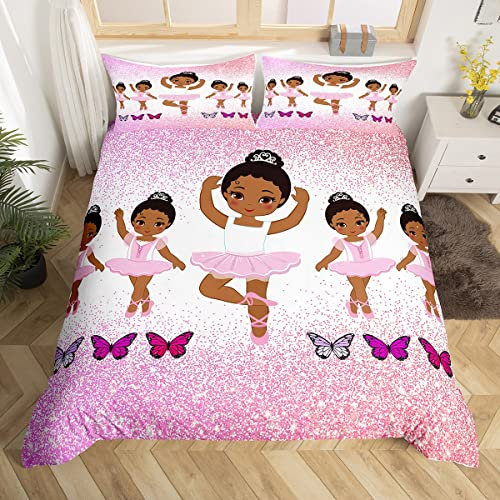 Ensemble de Literie pour Fille Noire 200x200 Housse de Couette Ballet pour Enfants Parure de Lit Galaxy Rose Violet Couvre-Lit À Étoiles Pailletées Housse de Couette Dégradée Girly en Toute Saison