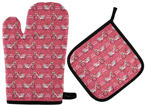 Valentinstag-Ofenhandschuh, Topflappen, Geschenkset, Be My Valentine Bike, hitzebeständiger Kochhandschuh, Küche, Topflappen, Grillen, Grillen, Backen