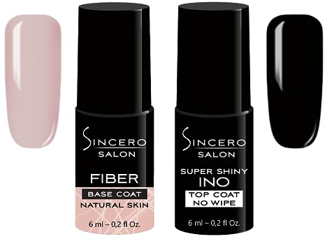 Sincero Salon- Fiberglass Gel Base Natural Skin und Top Coat Gel Super Shiny INO - Unterlack und Überlack - UV Gel Nagellack - Gel Nägel für Maniküre -Schutz vor Kratzern -Nagelhärter -Gel Nail Polish