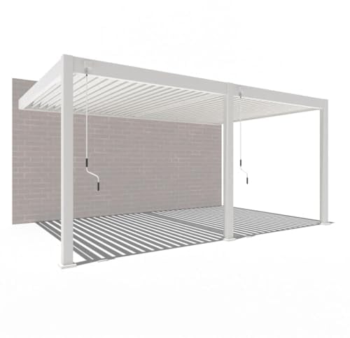 Pavillon Pergola 3,6x5,3m Terassenüberdachung mit Lamellendach verstellbar Gartenpavillon Hardtop wasserdicht stabil Winterfest Voll-Aluminium Grillpavillon Weide Deluxe Wall Weiß