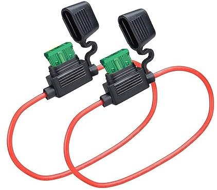 2 Stück Sicherungshalter Kfz, Kfz Auto Sicherungshalter Kupferkabel, Flachsicherung wasserdicht Sicherung Halter mit 30A Kfz Sicherungen, für Auto/Lkw/Motorrad/Boot(32cm)