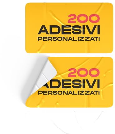 200 Stickers adesivi personalizzati formato a scelta - Stampa adesivi etichetta personalizzata con logo, scritte o immagini etichette multiuso (Rettangolare 5x3 cm)