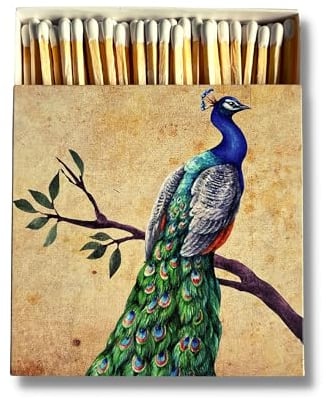 Curator Home Luxury Gift Long Safety Matches I Stylish Square Matchbox (Peacock)