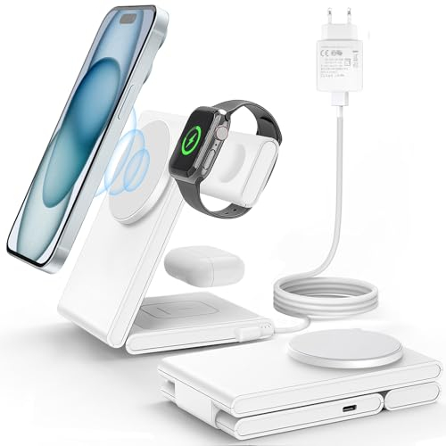 Kompatibel mit Magsafe Ladegerät,3 in 1 Ladestation für Apple Watch und iPhone,Wireless Charger für iPhone 16/15/14/13/12 und Apple Watch 10/9/8/7/6/5/4/3/2/SE und AirPods