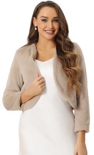 Allegra K Damen Langarm Kurze Jacke Kunstpelz Offen Front Crop Fell Hochzeits Braut Winterjacke Khaki M