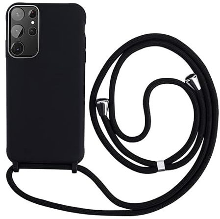 Keteen handyband Hülle für Samsung Galaxy S24 Ultra Handyhülle mit Band Silikon S24 Ultra hülle mit Abnehmbar Kordel Stossfest Cover zum Umhängen Necklace Handyhülle für Samsung S24 Ultra-Schwarz