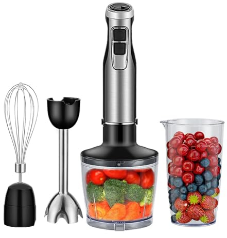 Frullatore a immersione senza fili, portatile ad immersione 4 in 1, con lame in acciaio inossidabile 304, tritatutto, bicchiere, frusta e sbattitore per frappè | Frullati | Zuppa| Purea | Alimenti