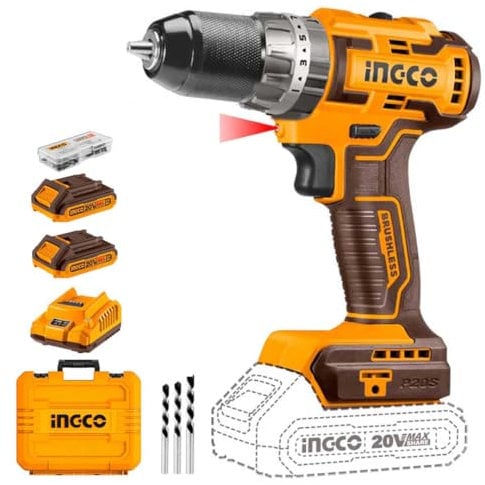 Ingco Cidli20605 Trapano Avvitatore a Percussione a Batteria 20 V Motore Brushless senza Spazzole Coppia 70 nm 2 Batterie 2 Ah 50 Accessori e Valigetta Inclusa