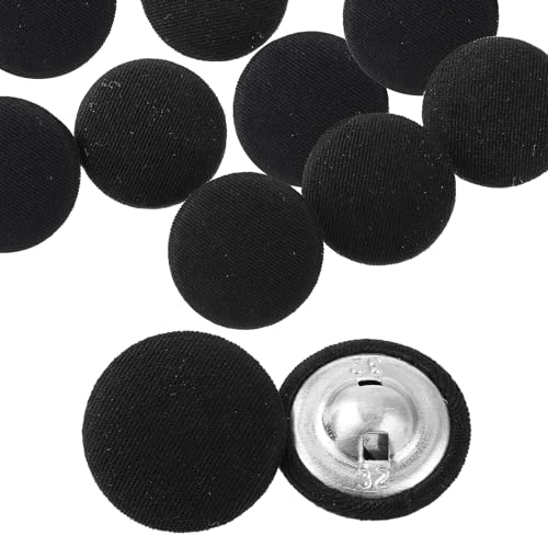 10 Stück 20 mm Schwarze Knöpfe mit Stoffüberzug, Runder Metallschaft, Nähknöpfe für Anzüge, Kleider, Blusen, Vintage-Stoffknöpfe für DIY-Projekte (Schwarz)