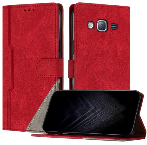 Netany Custodia Compatibile con Samsung Galaxy J5 2015,custodia magnetica in pelle PU con [Slot Cart] [Supporto Stand] [Magnetica] (Rosso)
