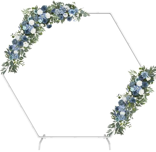 Bianco metallo arco di nozze esagono 2.2Mx1.9M, fiori cornice sfondo stand, Arco Palloncini Struttura in Metallo, Arco Matrimonio Struttura, giardino arco pergolato arco di nozze con Base (Bianco)