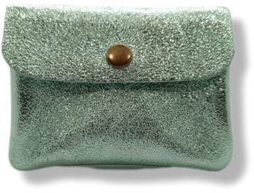 Générique Porte-Monnaie Femme en Cuir Irisé et Métallisé - Porte-Carte Brillant, 3 Compartiments, Étui RFID (Vert d'Eau)