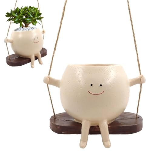 Huahuanghui Maceta colgante con cara de columpio, maceta colgante con cara de sonrisa, colgante para plantas suculentas flores y plantas, interior y exterior, jardín, balcón, decoración
